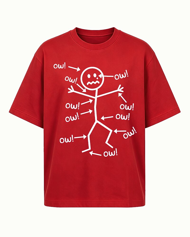 Body Pain Crying Stick Figure with Pointing Arrows Multiple Ow Quotes Graphic T-Shirt - product image 5