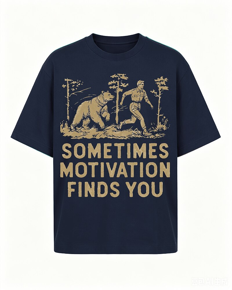 Sometimes Motivation Finds You quote on Black cotton T-shirt