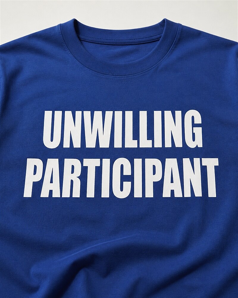 Unwilling Participant quote on Black cotton T-shirt