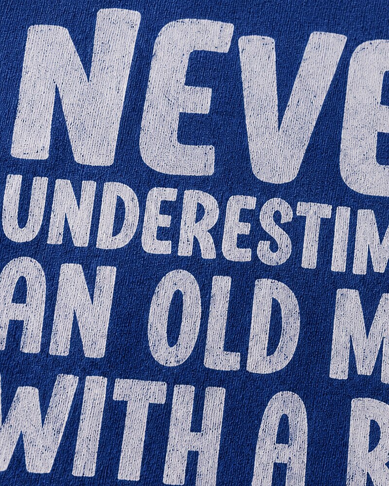 Never Underestimate an Old Man With a Fishing Rod quote on Nile Blue cotton T-shirt