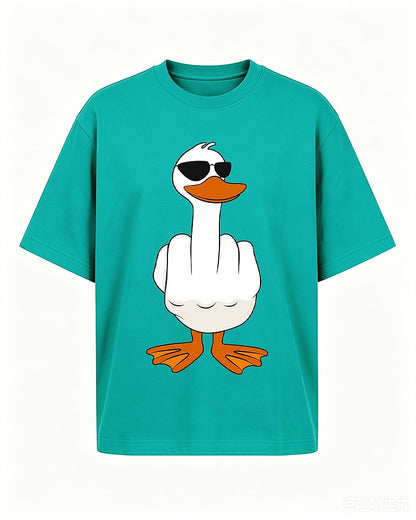 Cartoon White Duck with Sunglasses Showing Middle Finger Hand Gesture Graphic T-Shirt - product image 4