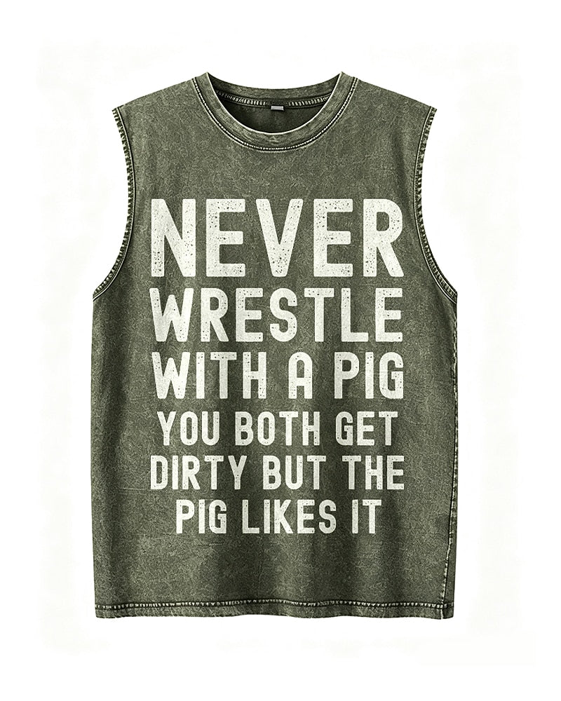 Never Wrestle with a Pig Funny Tank Top - Blue product image