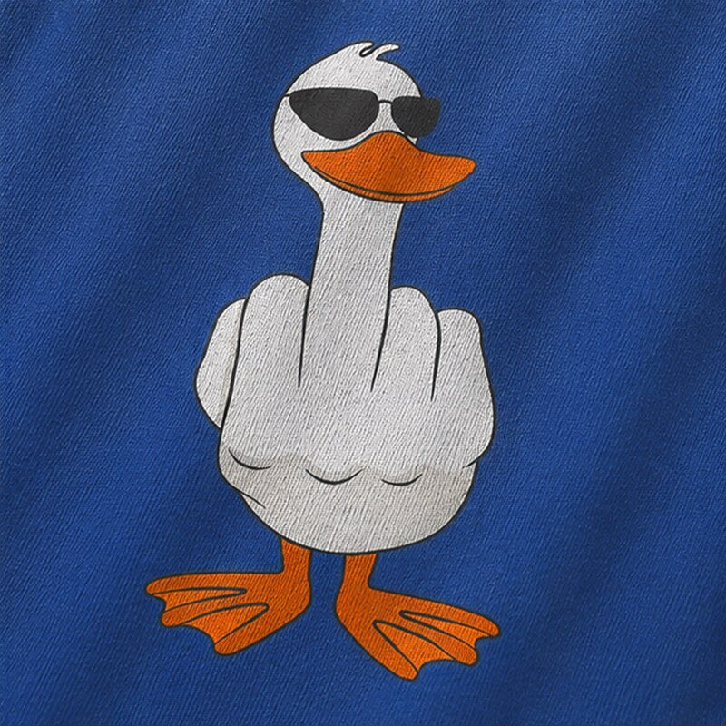 Cartoon White Duck with Sunglasses Showing Middle Finger Hand Gesture Graphic T-Shirt - product image 2