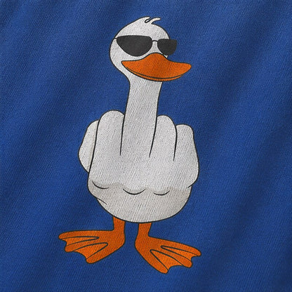 Cartoon White Duck with Sunglasses Showing Middle Finger Hand Gesture Graphic T-Shirt - product image 2