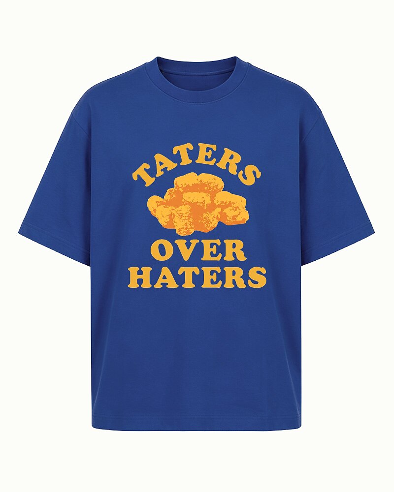 Taters Over Haters quote on Red cotton T-shirt