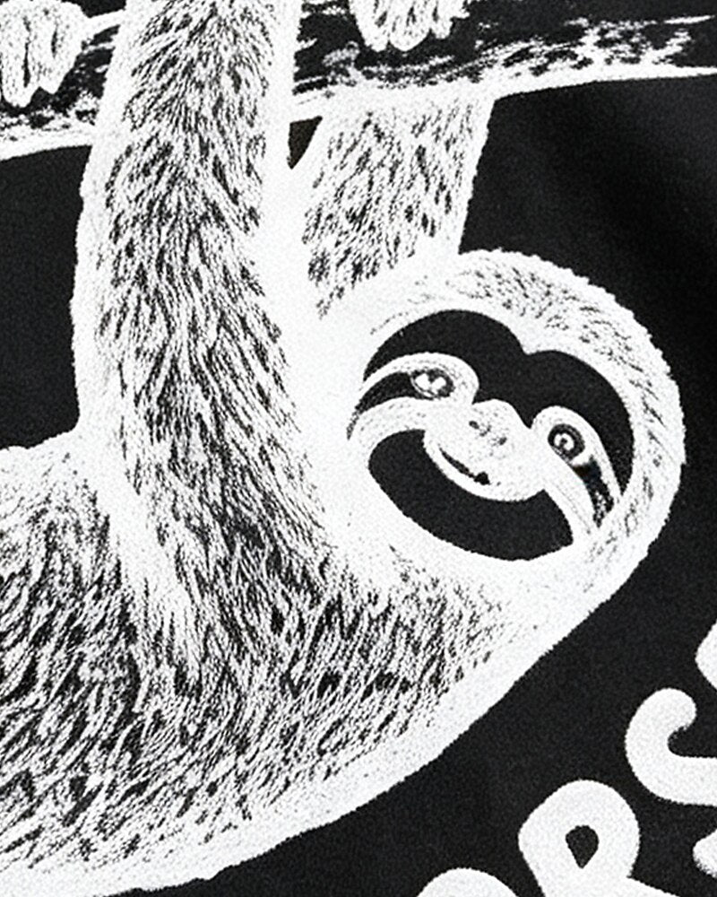 Hang in There, It Gets Worse sloth graphic on Black cotton T-shirt