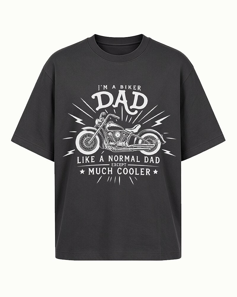 Biker Dad: Like a Normal Dad Except Much Cooler quote on Nile Blue cotton T-shirt
