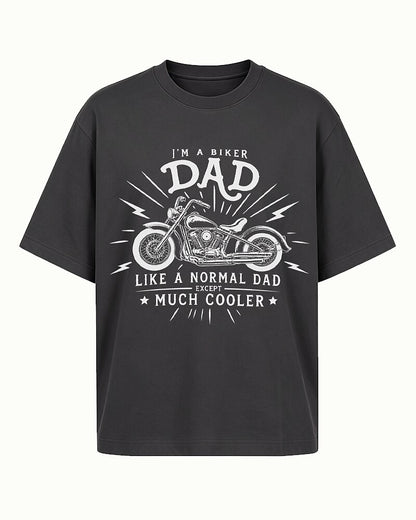Biker Dad: Like a Normal Dad Except Much Cooler quote on Nile Blue cotton T-shirt