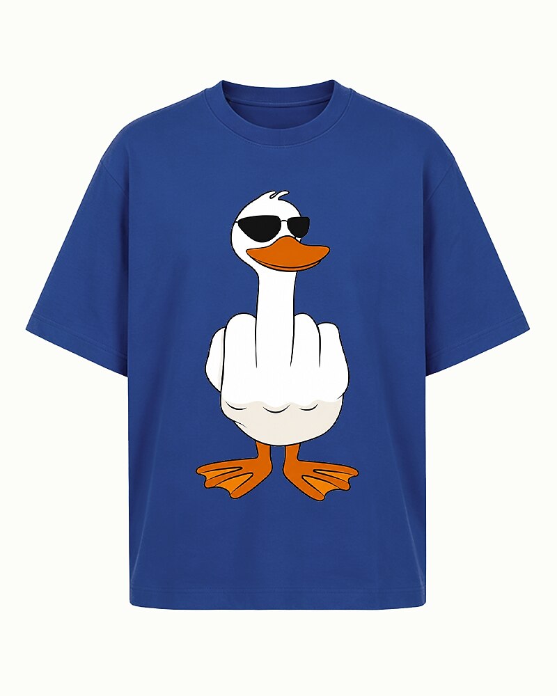 Cartoon White Duck with Sunglasses Showing Middle Finger Hand Gesture Graphic T-Shirt - product image 1