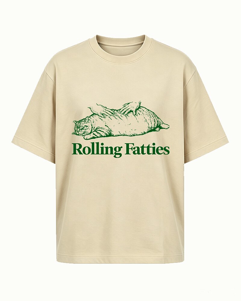 Rolling Fatties fat-cat graphic on Orange red cotton T-shirt