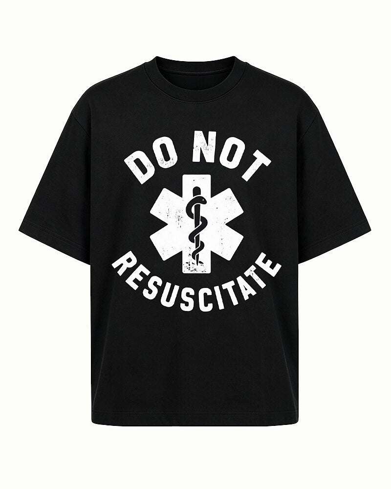 Do Not Resuscitate Star of Life graphic on Black cotton T-shirt