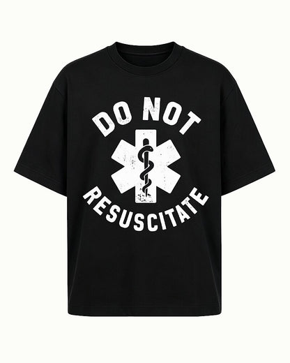 Do Not Resuscitate Star of Life graphic on Black cotton T-shirt
