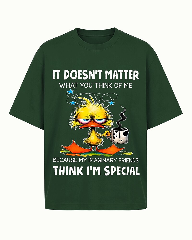 It Doesn't Matter What You Think of Me Because My Imaginary Friends Think I'm Special with Crazy Duck Holding Coffee Graphic T-Shirt - product image 4