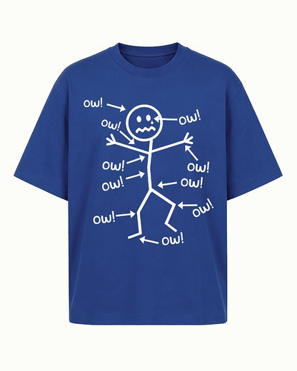 Body Pain Crying Stick Figure with Pointing Arrows Multiple Ow Quotes Graphic T-Shirt - product image 1