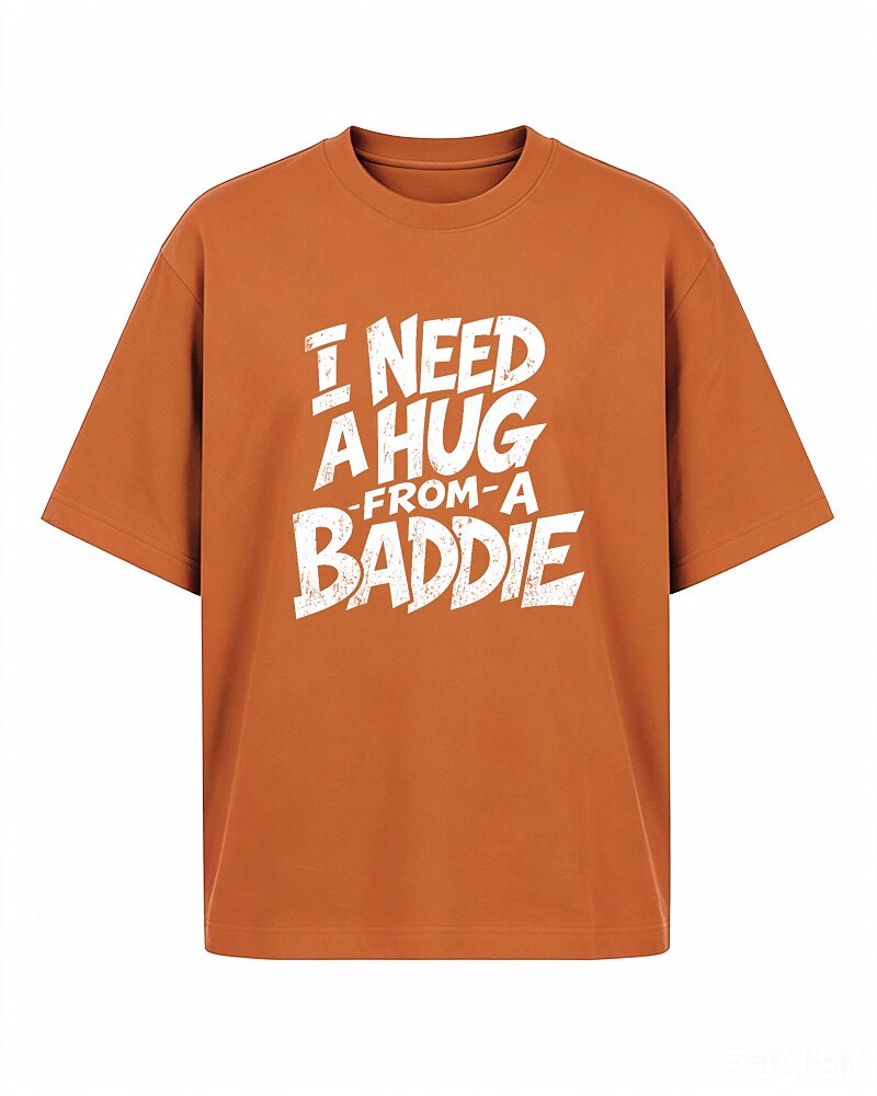 I Need a Hug From a Baddie quote on Orange red cotton T-shirt