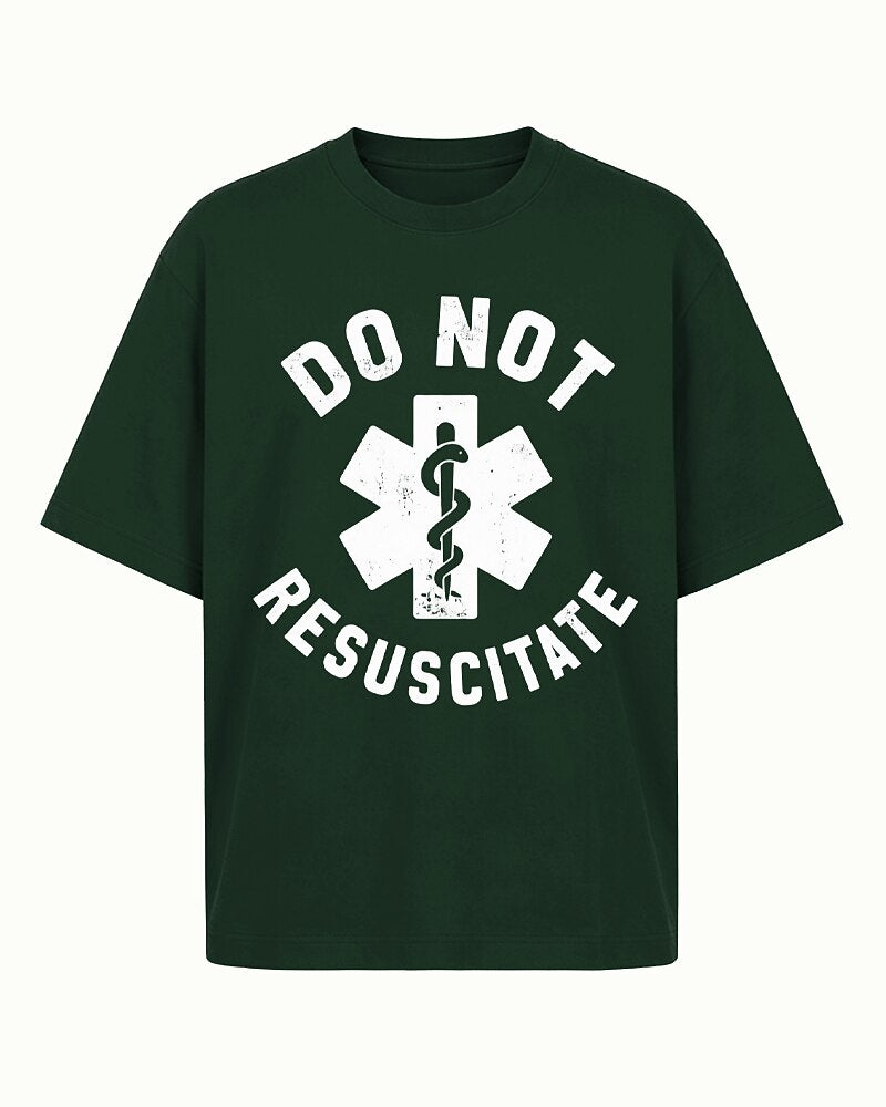 Do Not Resuscitate Star of Life graphic on Brick red cotton T-shirt