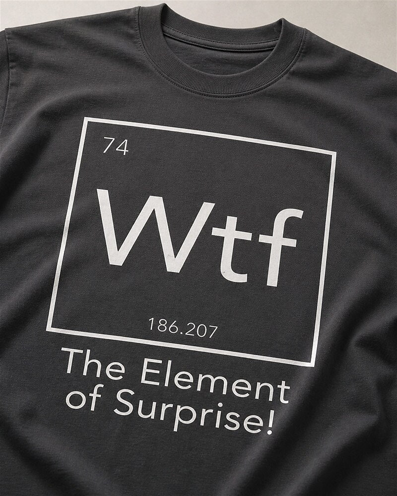 The Element of Surprise graphic on Black cotton T-shirt