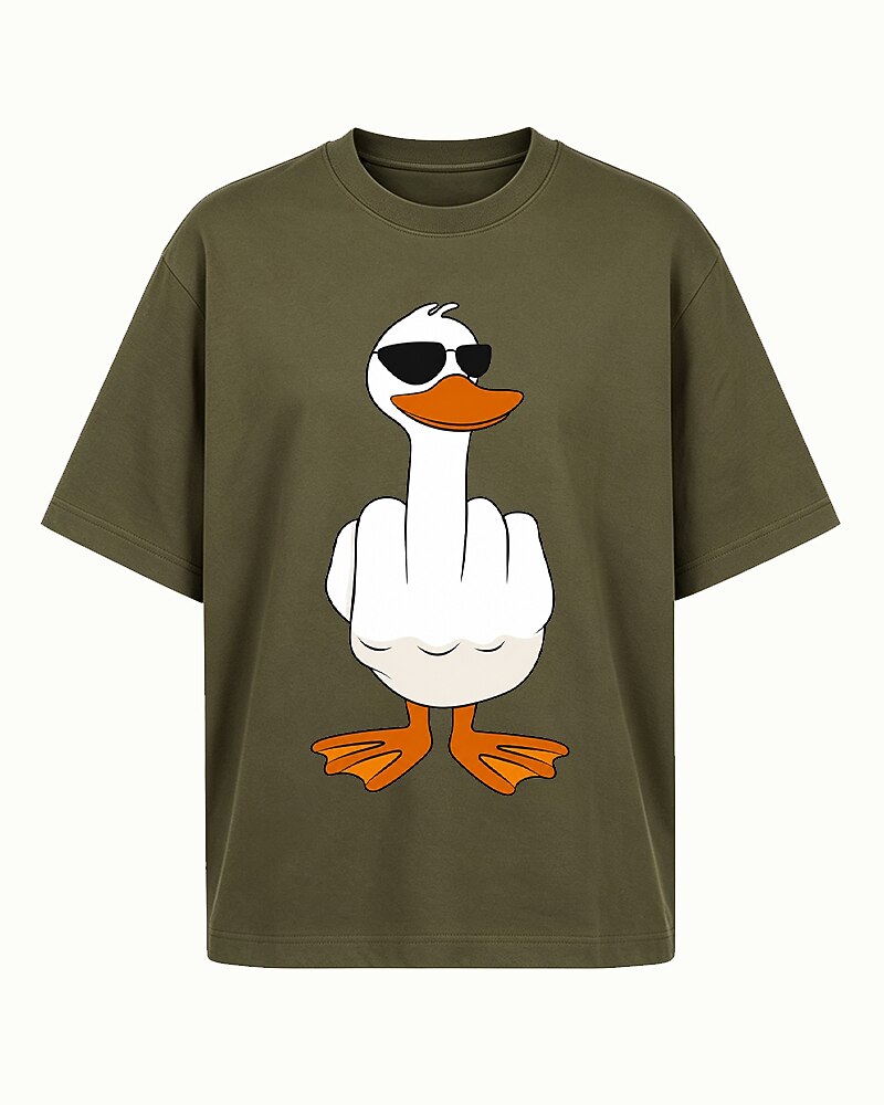 Cartoon White Duck with Sunglasses Showing Middle Finger Hand Gesture Graphic T-Shirt - product image 6