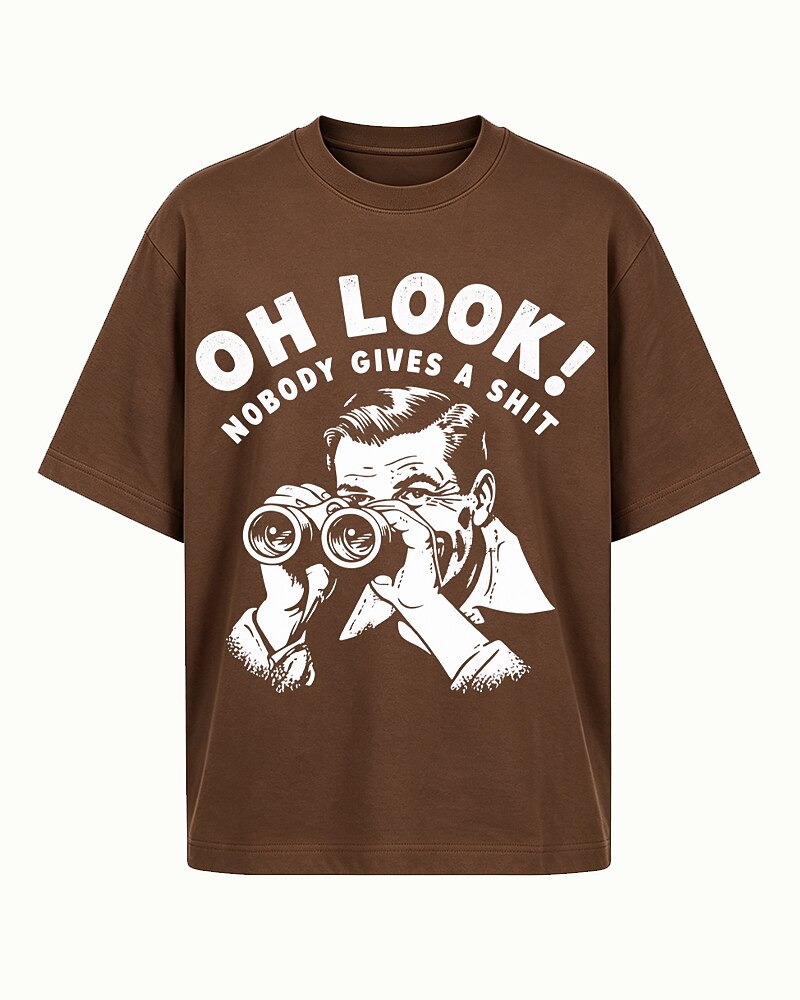 Oh Look! Nobody Gives a Shit quote on Brick red cotton T-shirt