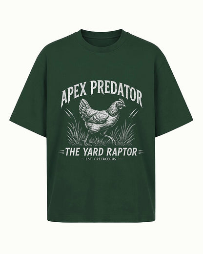 Apex Predator yard-raptor chicken graphic on Black cotton T-shirt
