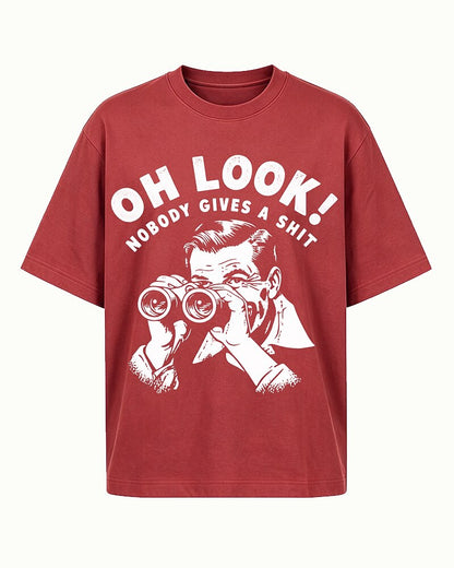 Oh Look! Nobody Gives a Shit quote on Brick red cotton T-shirt