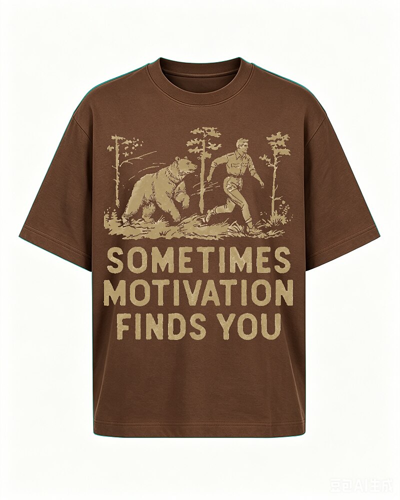 Sometimes Motivation Finds You quote on Black cotton T-shirt