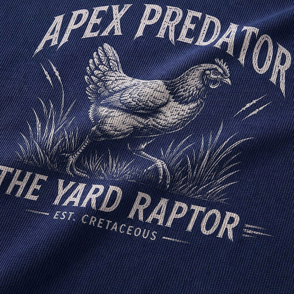 Apex Predator yard-raptor chicken graphic on Wine Red cotton T-shirt