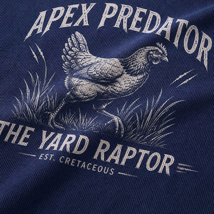 Apex Predator yard-raptor chicken graphic on Wine Red cotton T-shirt