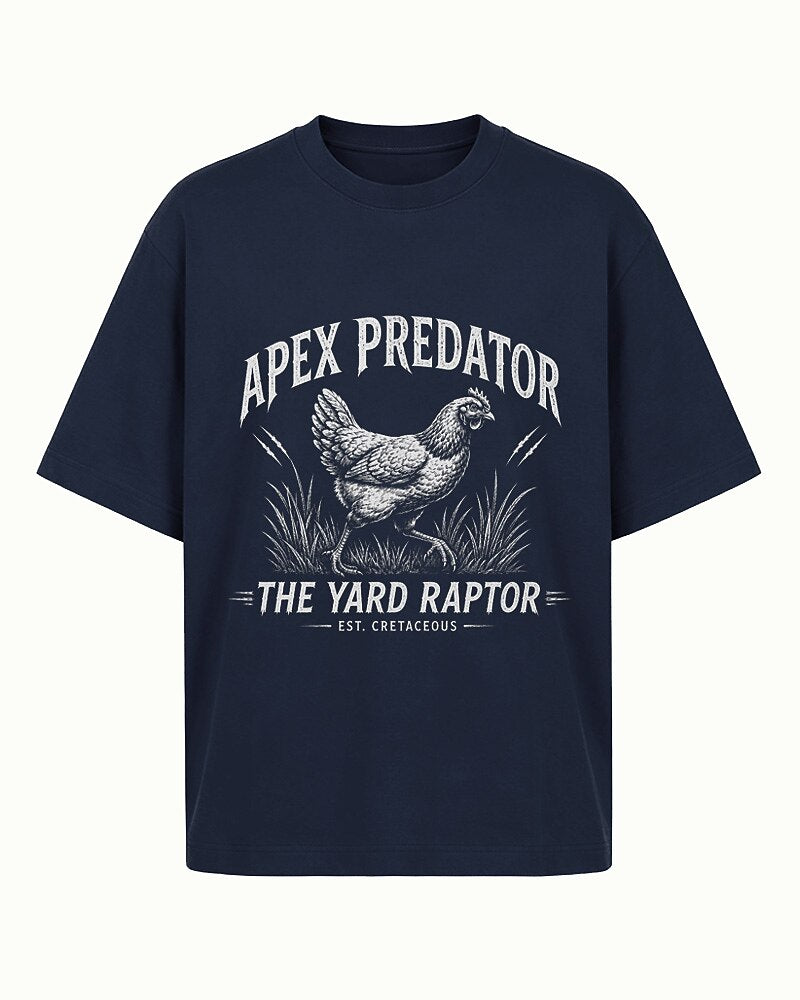 Apex Predator yard-raptor chicken graphic on Wine Red cotton T-shirt