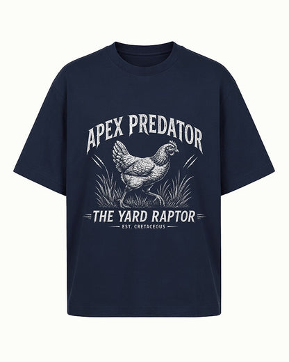 Apex Predator yard-raptor chicken graphic on Wine Red cotton T-shirt