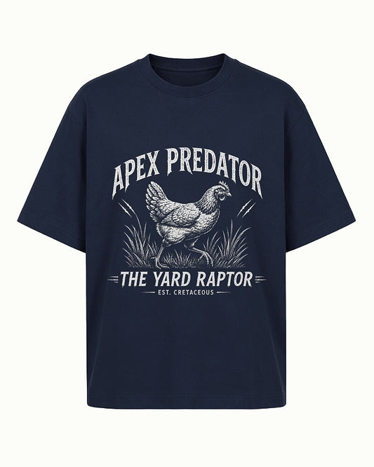 Apex Predator yard-raptor chicken graphic on Wine Red cotton T-shirt